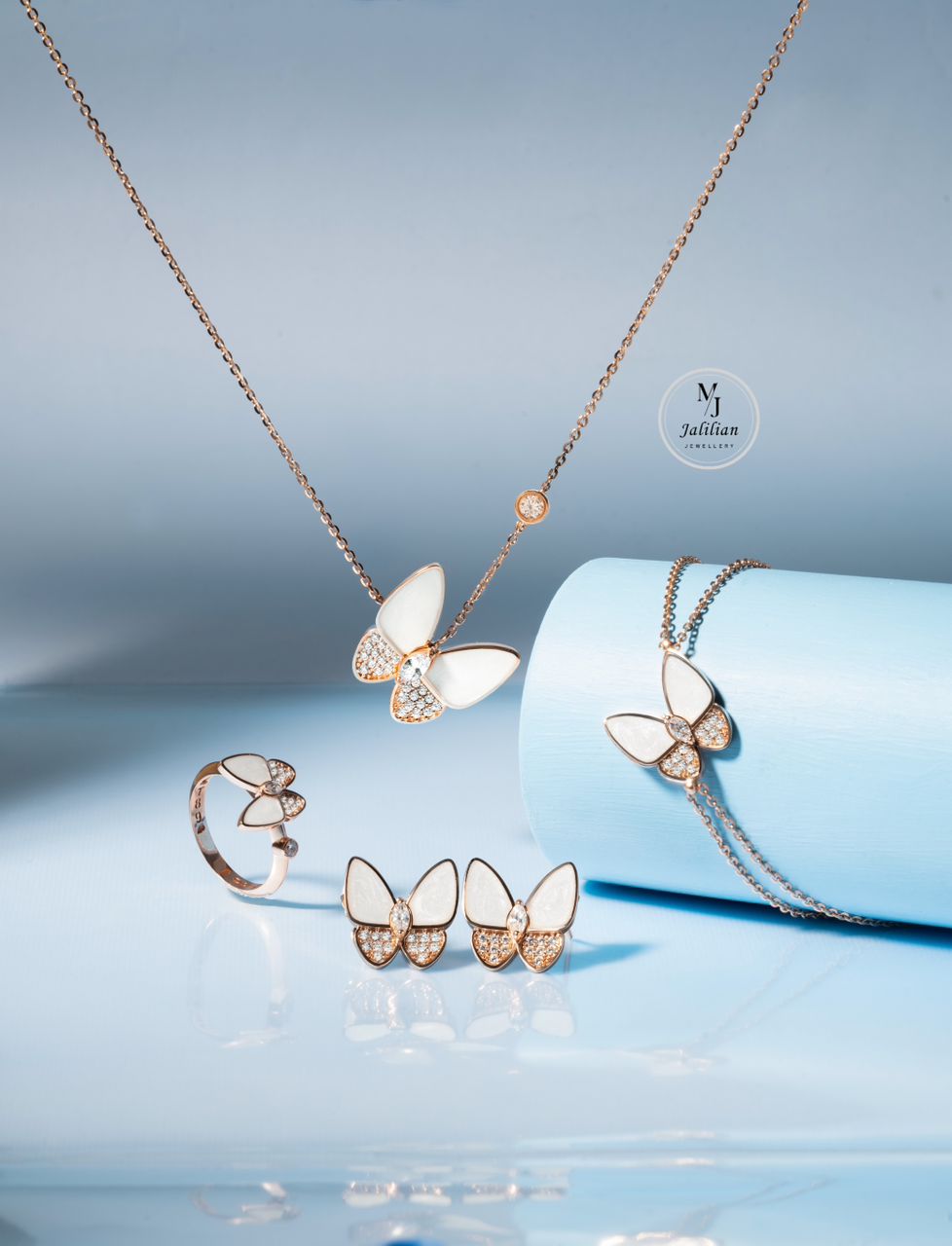 نیم ست پروانه تیفانی با صدف و سنگ اتمی